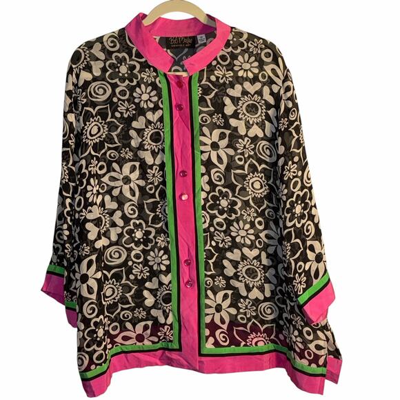 Bob Mackie Wearable Art Silk Sheer Floral Jacket Top Women’s Size 2X - Picture 10 of 10